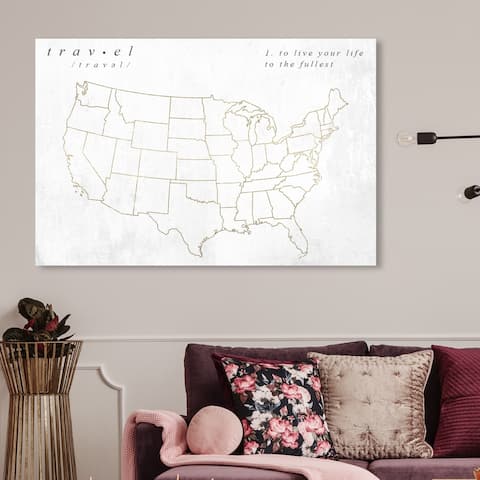Oliver Gal 'To Travel ' Maps and Flags Wall Art Canvas Print - Gold, White
