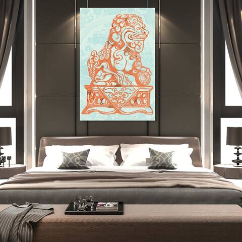 Oliver Gal 'Julianne Taylor Style - Foo Dog Lagoon Right' Symbols and Objects Wall Art Canvas Print - Orange, Blue