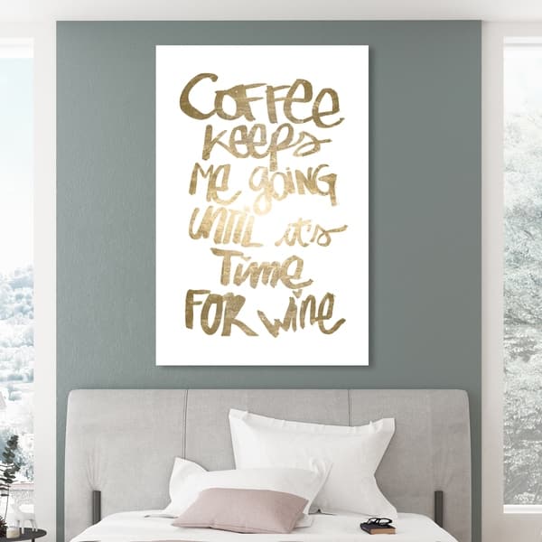 slide 1 of 11, Oliver Gal 'Coffee and Wine ' Typography and Quotes Wall Art Canvas Print - Gold, White