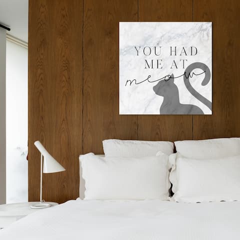 Oliver Gal 'You Had Me at Meow Marble' Typography and Quotes Wall Art Canvas Print - Gray, Black