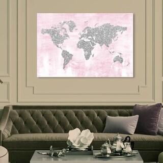 Oliver Gal 'pink And Silver Glitter Map' Maps And Flags Wall Art Canvas 