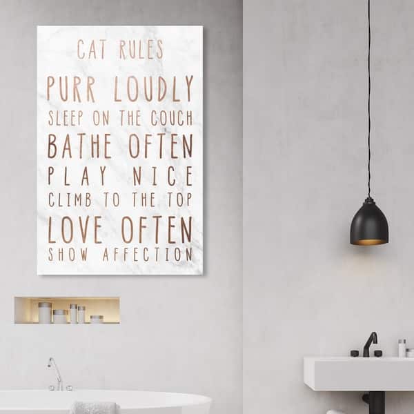 slide 1 of 10, Oliver Gal 'Cat Rules' Typography and Quotes Wall Art Canvas Print - Gold, White