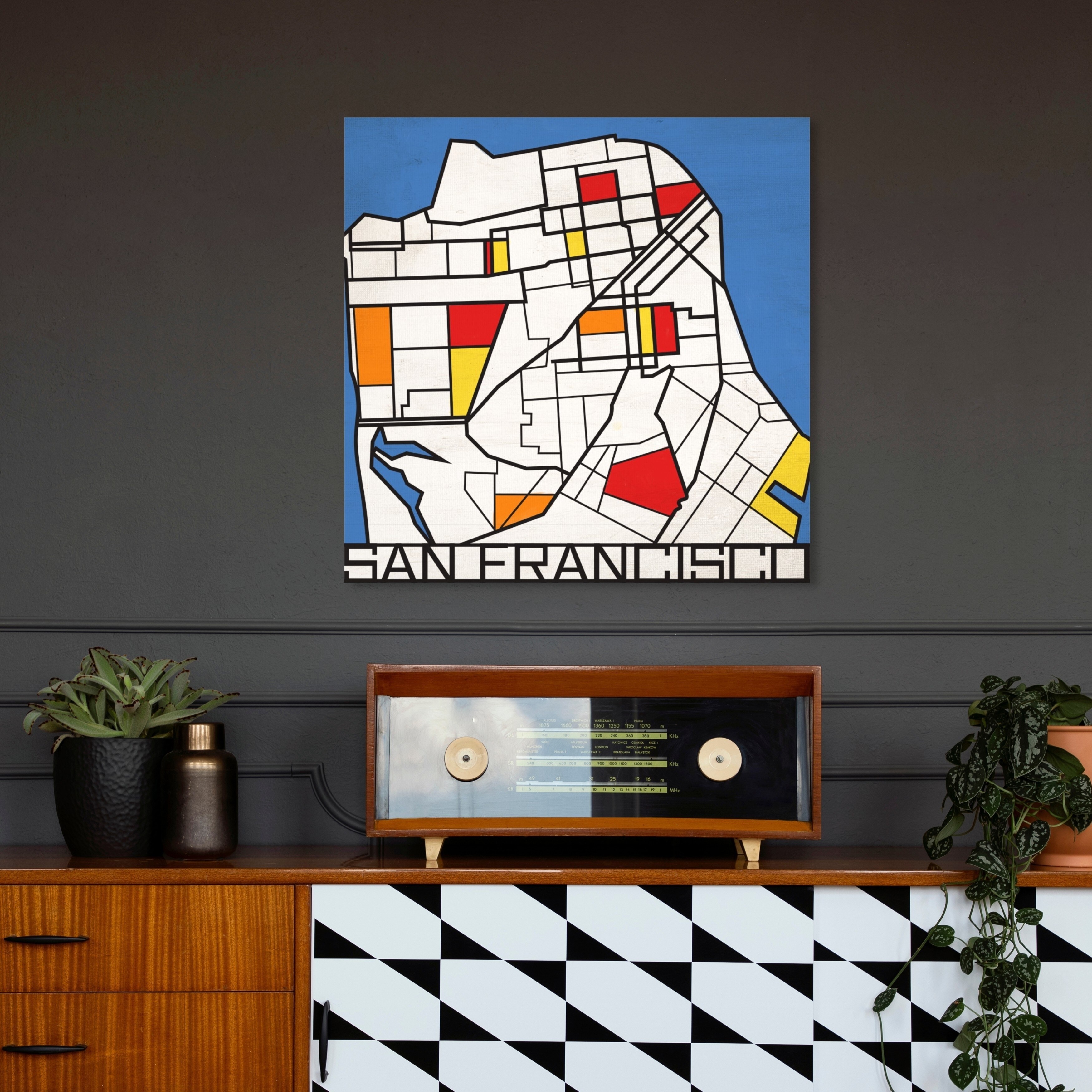 Oliver Gal 'San Francisco Solid Color Map' Maps and Flags Wall Art