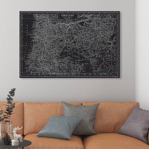 Oliver Gal 'Oregon Map' Maps and Flags Wall Art Canvas Print - Black, White