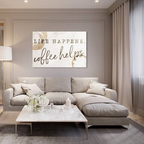 Oliver Gal 'Life Happens Coffee Helps' Typography and Quotes Wall Art Canvas Print - Brown, White