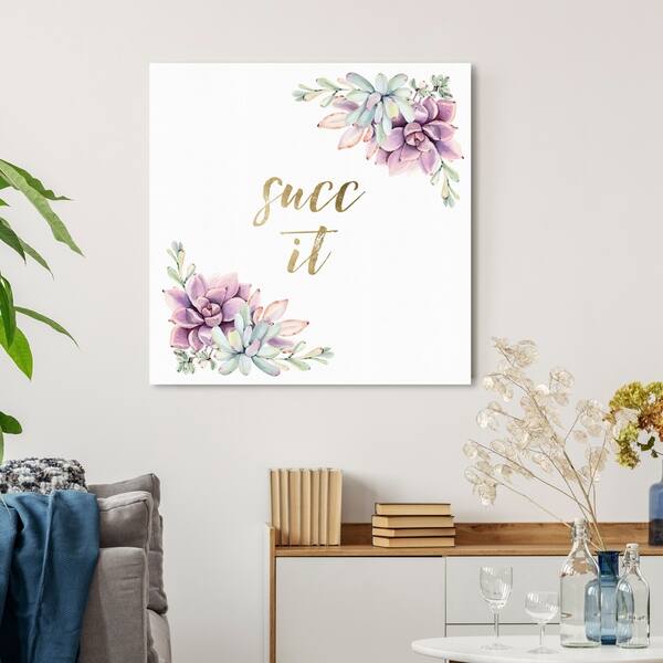 slide 1 of 13, Oliver Gal 'Succ It' Typography and Quotes Wall Art Canvas Print - White, Gold