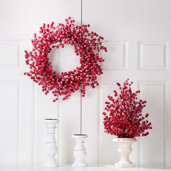 Glitzhome Christmas 22"D Red Berry Wreath