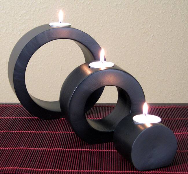 Zen Black Mango Wood Candle Holders (Set of 3)