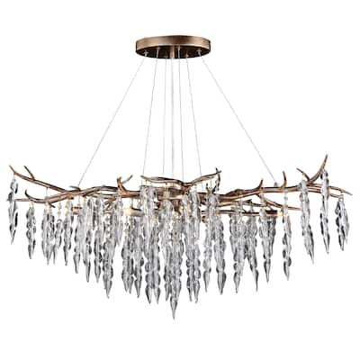 Rainier 6L Silver Linear Crystal Waterfall Linear Chandelier Island Pendant Light Fixture - 40-in W x 19-in H x 24-in D