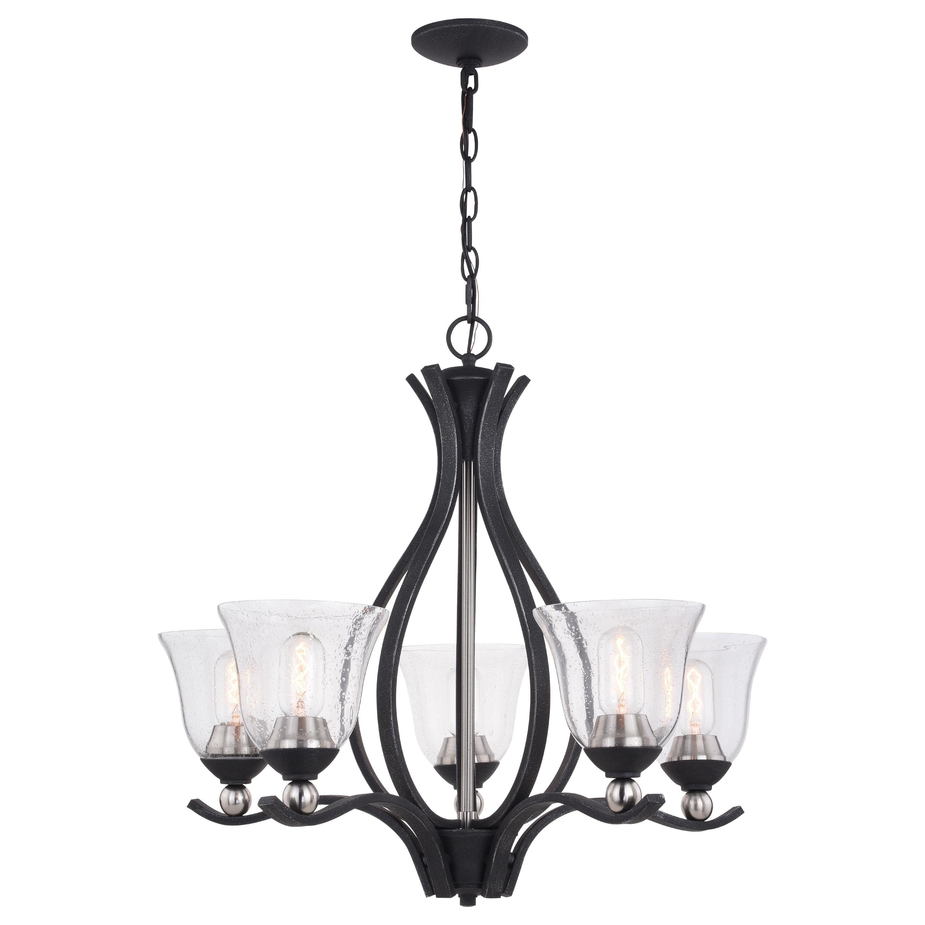 Seville 5 Light Black Nickel Chandelier Clear Glass - 27-in W x 24-in H x 27-in D - Chandeliers For Bedrooms by Overstock.com