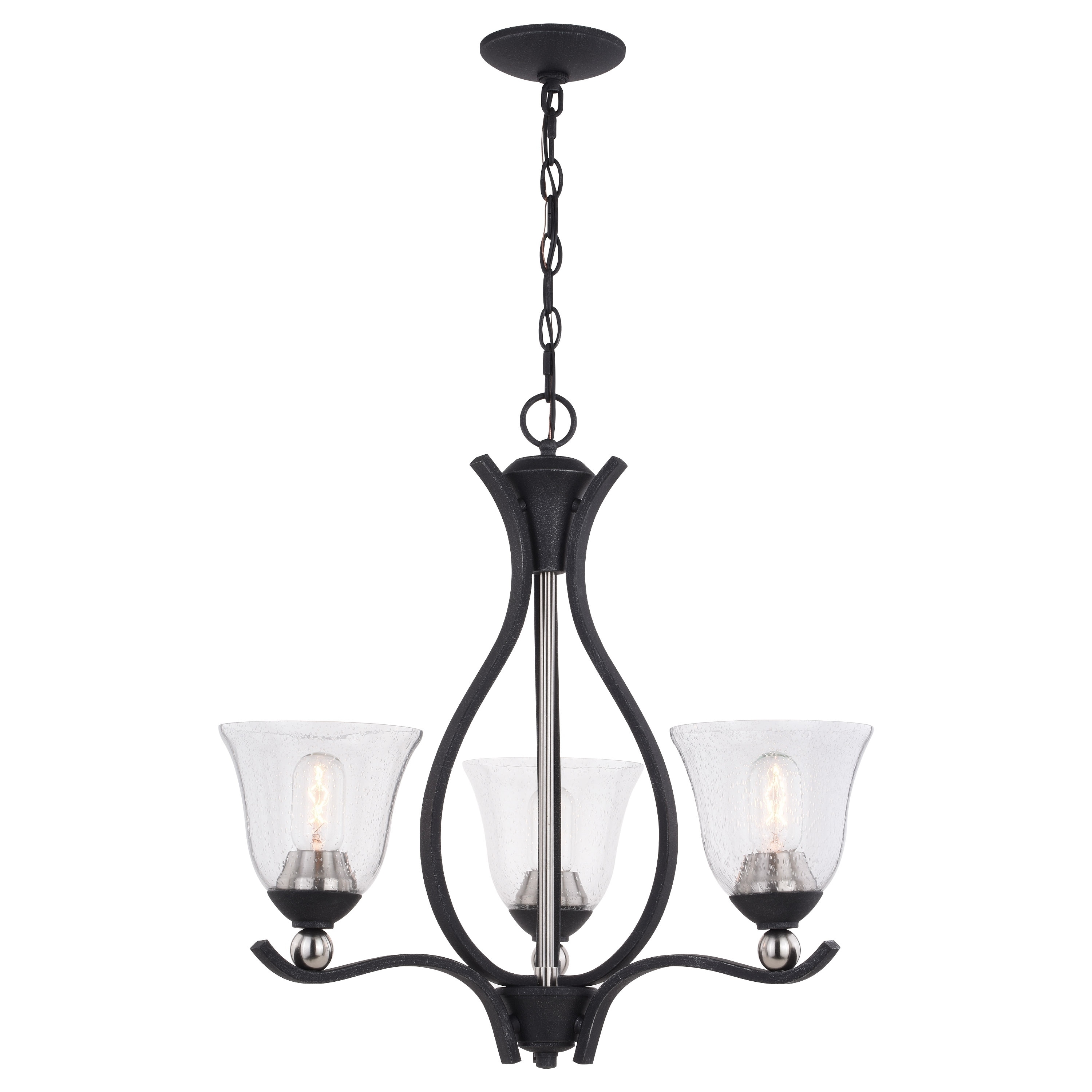 Seville 3 Light Black Nickel Chandelier Clear Glass - 23.5-in W x 22-in H x 23.5-in D - Chandeliers For Bedrooms by Overstock.com