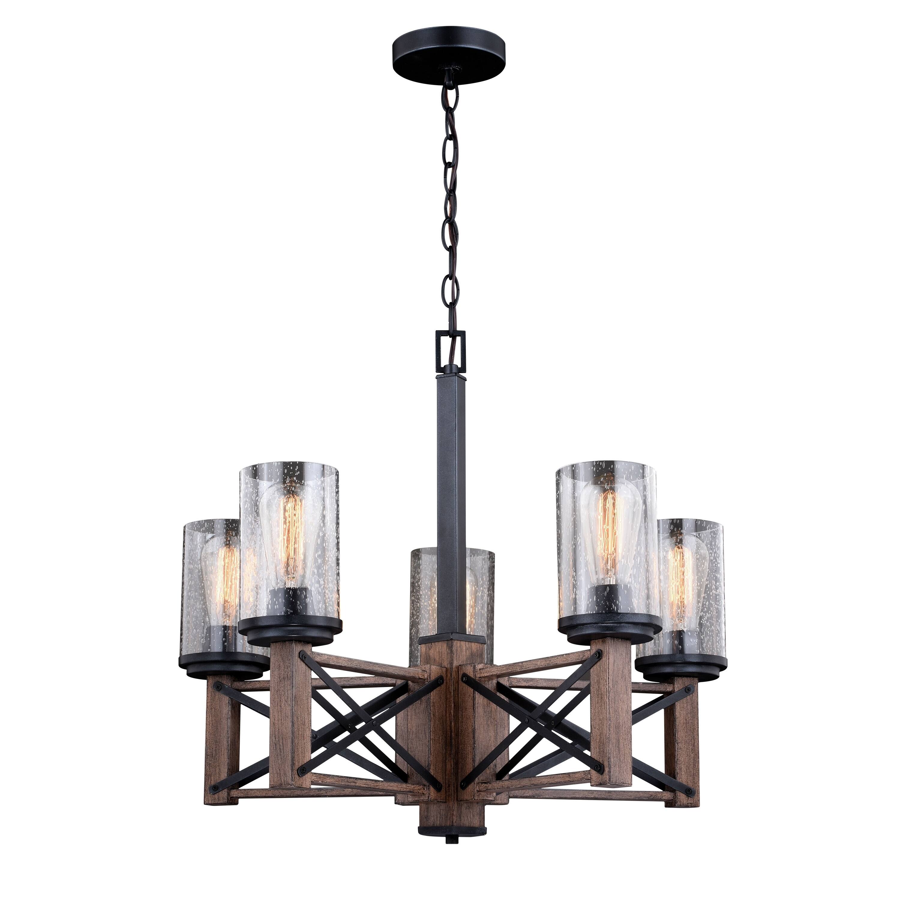 Colton 5 Light Bronze Wood Urban Loft Cage Chandelier - 25-in W x 22-in H x 25-in D - Chandeliers For Bedrooms by Overstock.com
