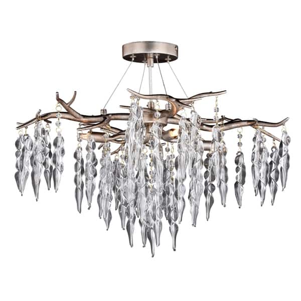 slide 2 of 3, Rainier 24-in W Crystal Silver Waterfall Semi Flush Mount Ceiling Light - 24-in W x 13-in H x 24-in D
