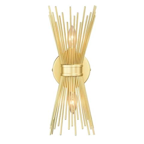 Nikko 2 Light Gold Mid-Century Modern Flush Wall Sconce - 6.5-in W x 15.5-in H x 4.75-in D - 6.5-in W x 15.5-in H x 4.75-in D