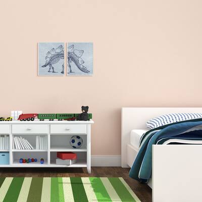 The Kids Room by Stupell Kids Dinosaur Bones Animal Blue Design, 2 Piece Canvas Wall Art, Proudly Made in USA - 16 x 20