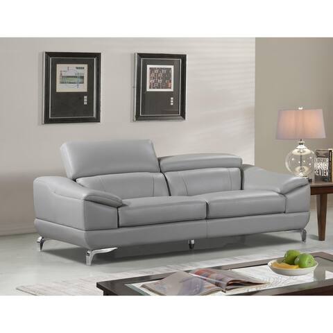 Cortesi Home Vegas Genuine Leather Sofa with Adjustable Headrests, Light Grey 82"