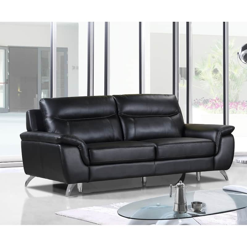 Cortesi Home Chicago Genuine Leather Sofa, Black 79"
