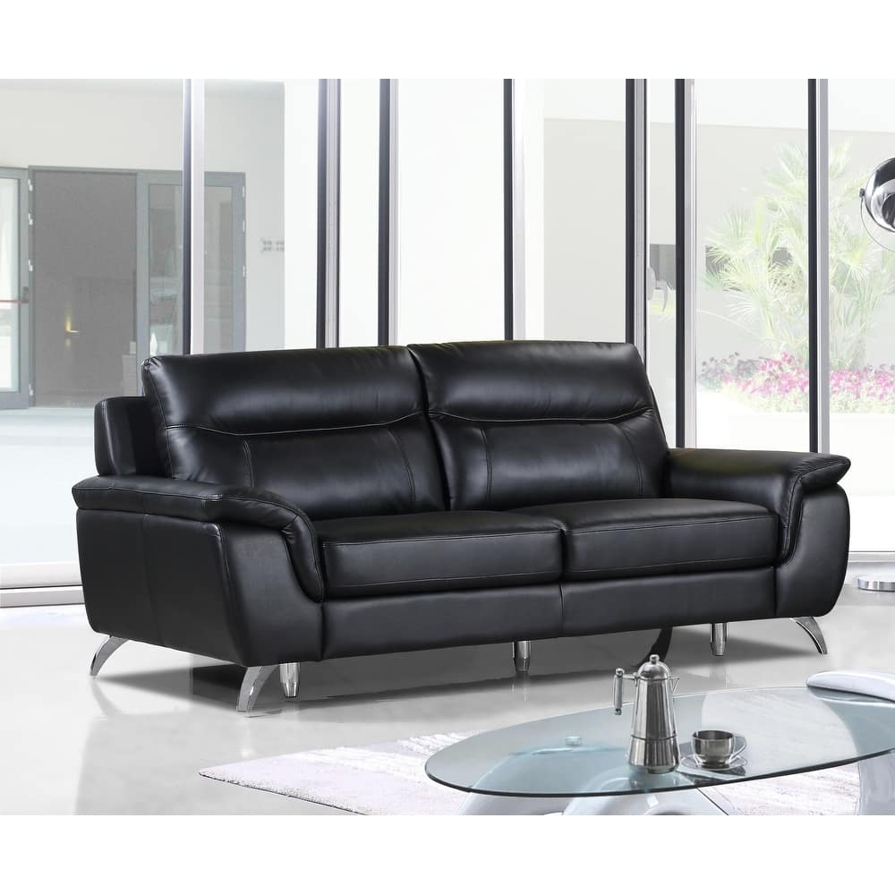 Cortesi Home Chicago Genuine Leather Sofa, Black 79"