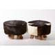 Bare Decor Cassidy Round Leather, Genuine Hide Ottoman in Black and White - Thumbnail 2