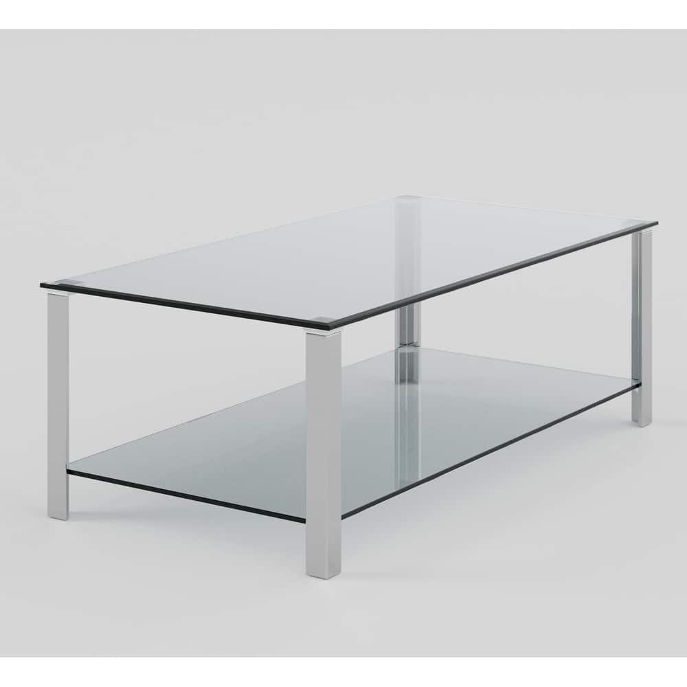 Cortesi Home Melissa Double Shelf Glass Coffee Table, 47"