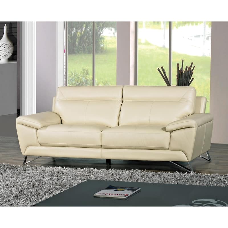 Cortesi Home Phoenix Genuine Leather Sofa, Cream 80"