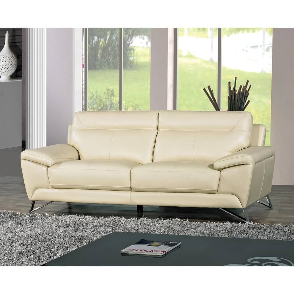 Cortesi Home Phoenix Genuine Leather Sofa, Cream 80"