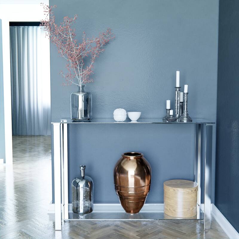 Cortesi Home Melissa Double Shelf Glass Console Table, 43"