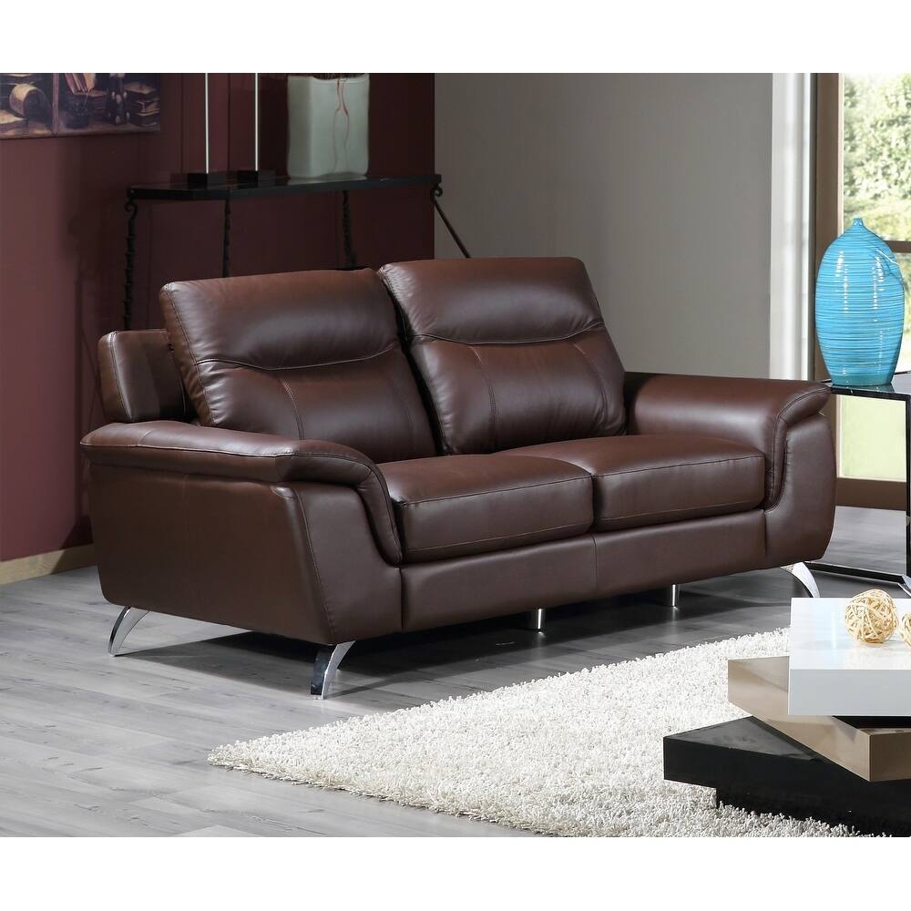 Cortesi Home Chicago Genuine Leather Loveseat, Brown 66"