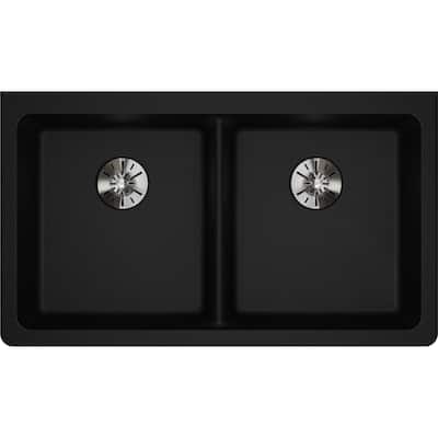 Elkay Quartz Classic 33" x 18-1/2" x 5-1/2", Double Bowl Undermount ADA Sink with Perfect Drain