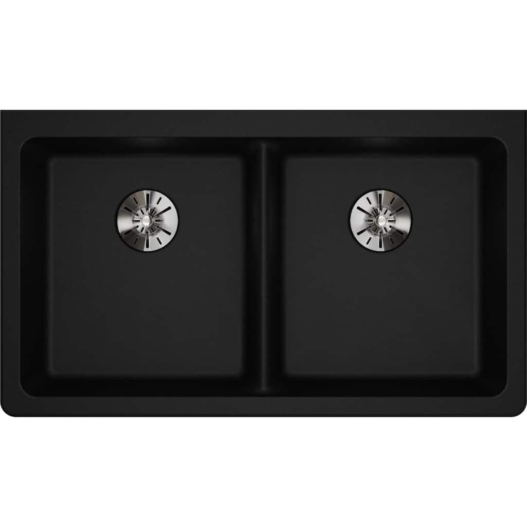 Elkay Quartz Classic 33" x 18-1/2" x 5-1/2", Double Bowl Undermount ADA Sink with Perfect Drain