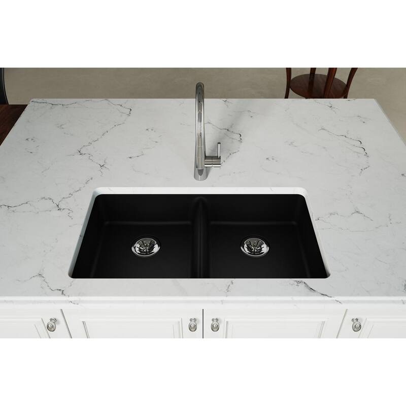 Elkay Quartz Classic 33" x 18-1/2" x 5-1/2", Double Bowl Undermount ADA Sink with Perfect Drain