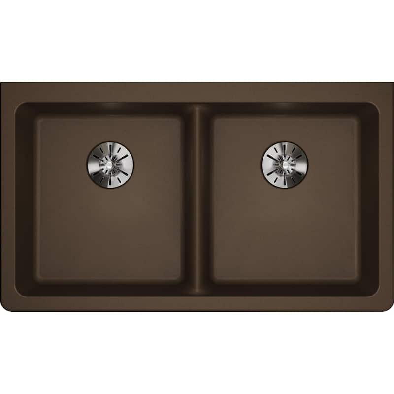 Elkay Quartz Classic 33" x 18-1/2" x 5-1/2", Double Bowl Undermount ADA Sink with Perfect Drain