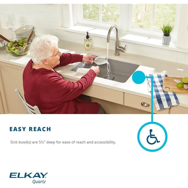 Elkay Quartz Classic 33" x 18-1/2" x 5-1/2", Double Bowl Undermount ADA Sink with Perfect Drain