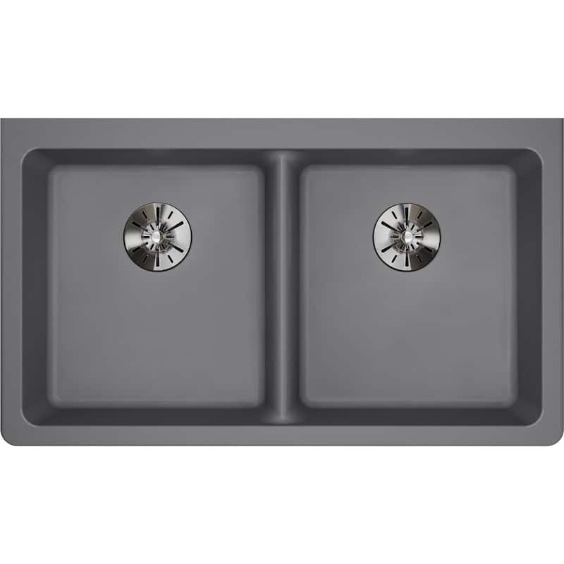 Elkay Quartz Classic 33" x 18-1/2" x 5-1/2", Double Bowl Undermount ADA Sink with Perfect Drain