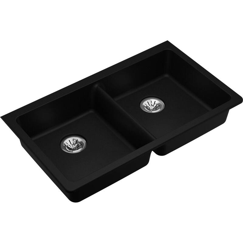 Elkay Quartz Classic 33" x 18-1/2" x 5-1/2", Double Bowl Undermount ADA Sink with Perfect Drain