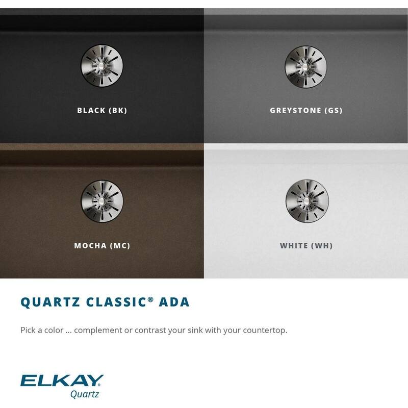Elkay Quartz Classic 33" x 18-1/2" x 5-1/2", Double Bowl Undermount ADA Sink with Perfect Drain