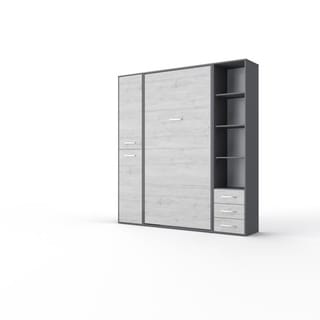 Invento Vertical Wall Bed, European Full Size with 2 cabinets (Grey/White Monaco)
