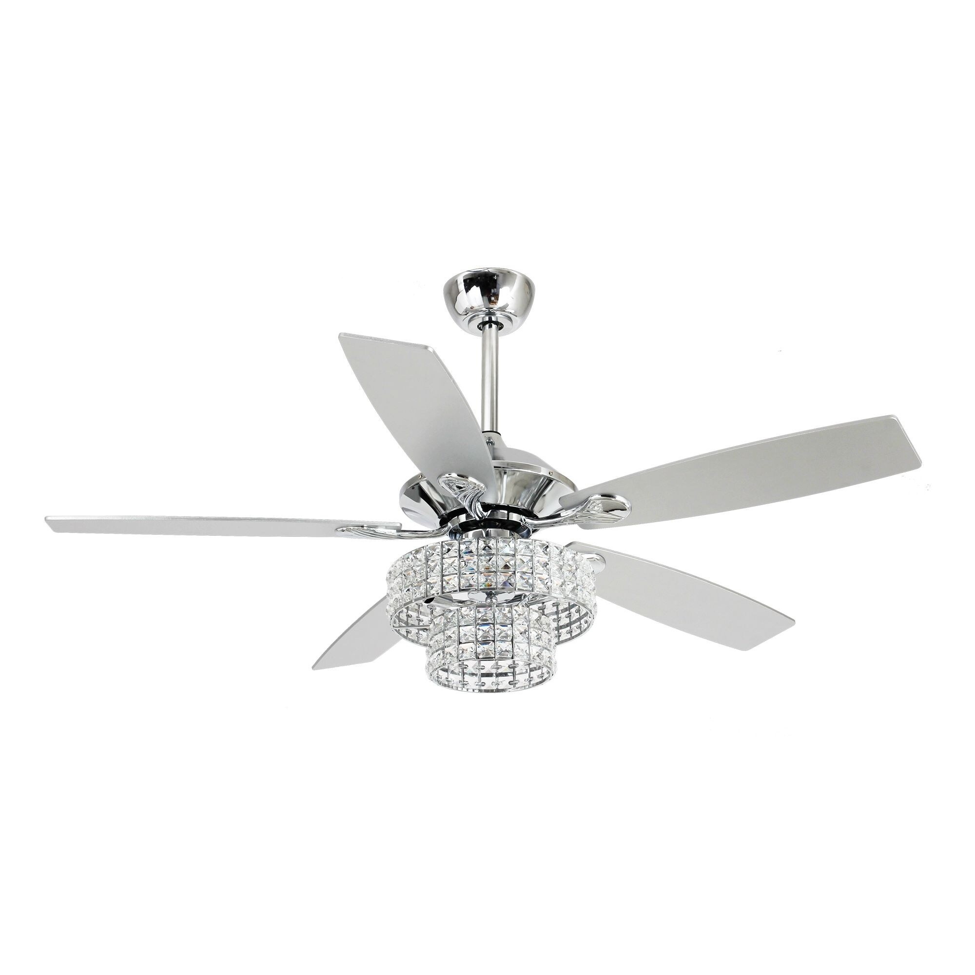 52 Inch Chrome 5 Blade Crystal Ceiling Fan With 4 Light