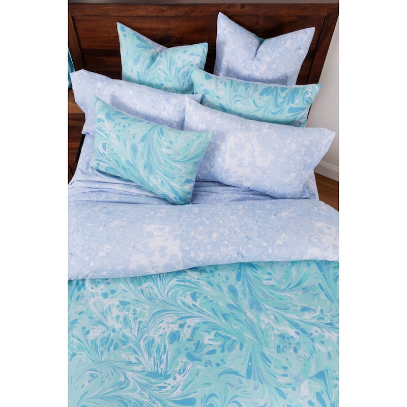 The Art of Marbling Triton/ Blue Ice Reversible Luxury Duvet Cover and Insert Set