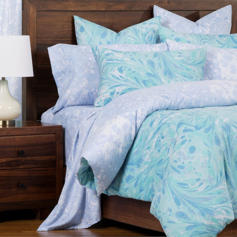 The Art of Marbling Triton/ Blue Ice Reversible Luxury Duvet Cover and Insert Set