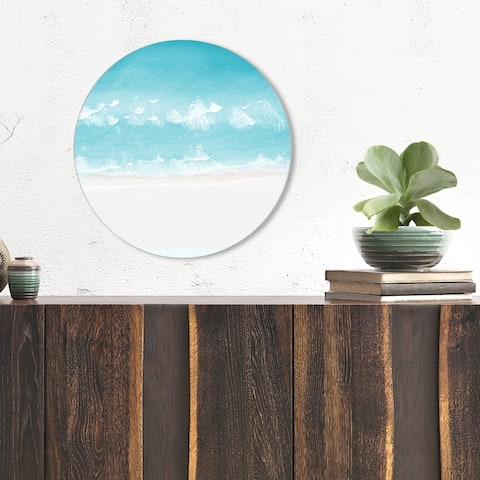 Oliver Gal 'Calm Perfect Ocean Blue' Nautical and Coastal Round Circle Acrylic Wall Art - Blue, White