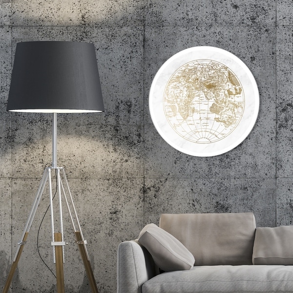 Oliver Gal 'World Hemispheres II' Maps and Flags Round Circle Acrylic Wall Art - Gold, White. Opens flyout.