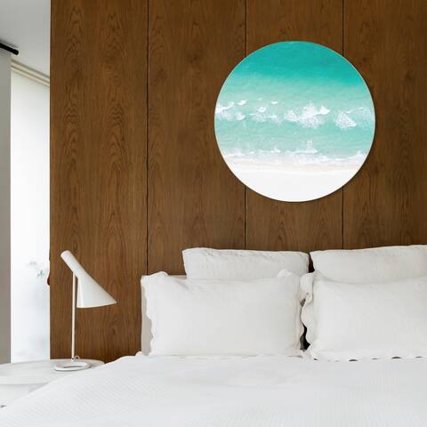 Oliver Gal 'Calm Perfect Ocean' Nautical and Coastal Round Circle Acrylic Wall Art - Blue, White