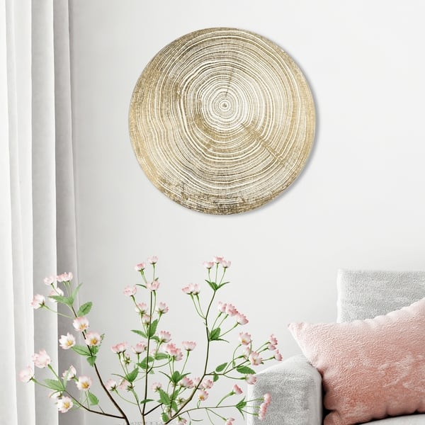 slide 1 of 12, Oliver Gal 'Legno II' Abstract Round Circle Acrylic Wall Art - Gold, White 24 x 24