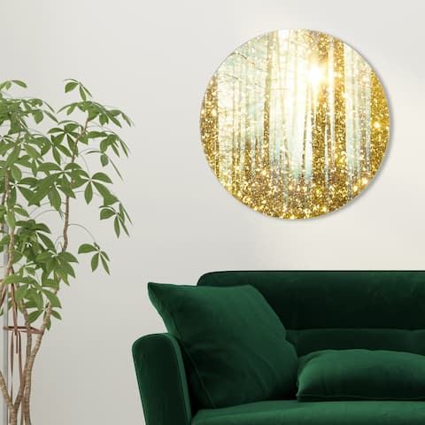 Oliver Gal 'Magical Forest Round' Nature and Landscape Round Circle Acrylic Wall Art - Gold, Yellow