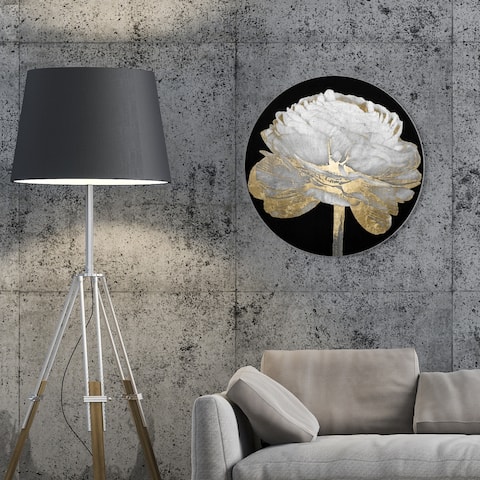 Oliver Gal 'Gold and Light Floral II Round' Floral and Botanical Round Circle Acrylic Wall Art - White, Gold
