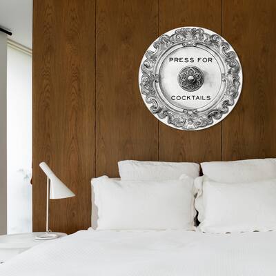 Oliver Gal 'Press For Cocktails Round' Drinks and Spirits Round Circle Acrylic Wall Art - Gray, Black