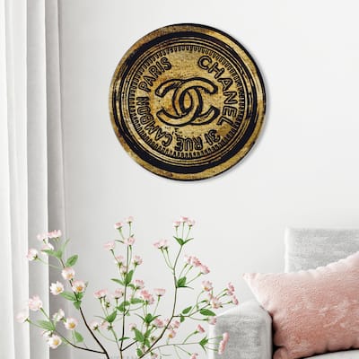 Oliver Gal 'Rue Cambon Round' Fashion and Glam Round Circle Acrylic Wall Art - Gold, Black