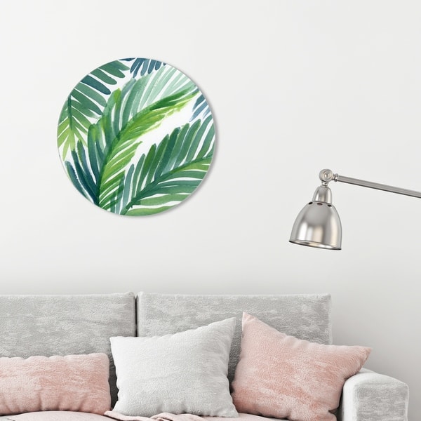 slide 1 of 12, Oliver Gal 'Hojas de Palma Round' Floral and Botanical Round Circle Acrylic Wall Art - Green, White 24 x 24