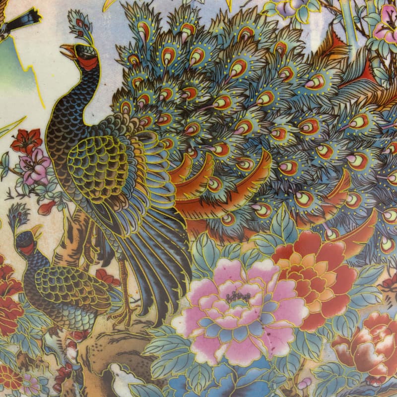 14" Satsuma Garden & Peacock Porcelain Fishbowl